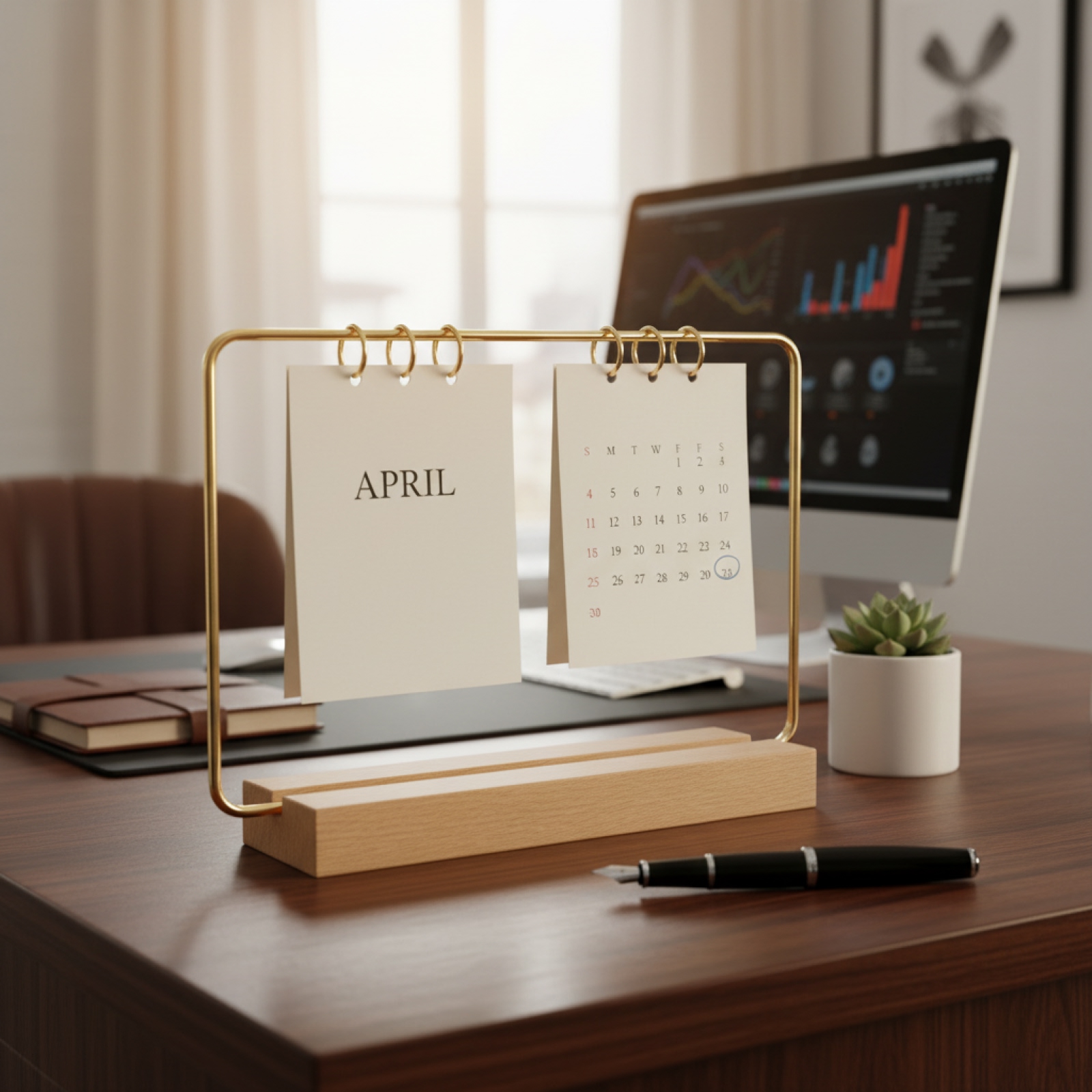 Office Tech Gadgets - 나무 베이스 달력 스탠드, 안정적인 수제