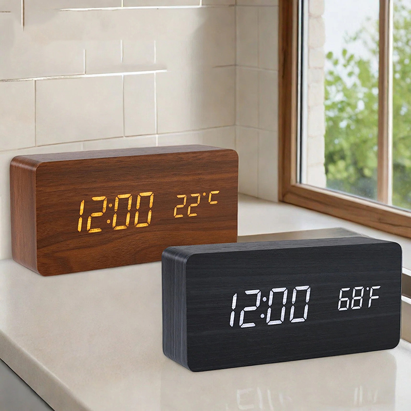 나무 디지털 알람 시계, 시간, 날짜, 온도 표시가 있 - Office Tech Gadgets 리뷰 및 가격